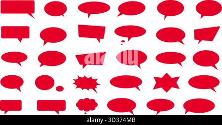 Red comic speech bubbles vector set isolated on white background Stock Vector