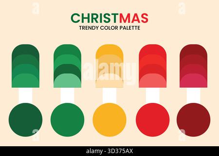 Christmas themed color palette with red, green, and gold tones Stock Vector