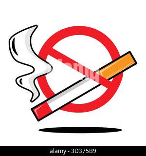 Simple no smoking sign illustration with cigarette and red circle Stock Vector