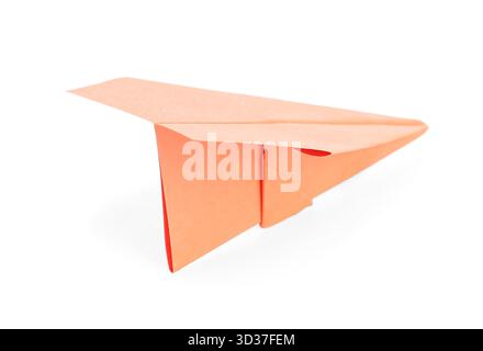 Orange paper plane on white background Stock Photo