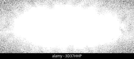 Sand grain gradient texture. Fading sprayed dot frame background. Stippled radial border overlay. Grange dotted noise pattern wallpaper with zoom effect. Vector vignette grainy halfton patern backdrop Stock Vector