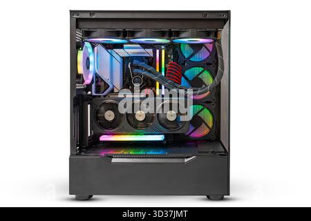 High-End Gaming PC with RGB Lighting and Advanced Cooling for Ultimate Performance Stock Photo