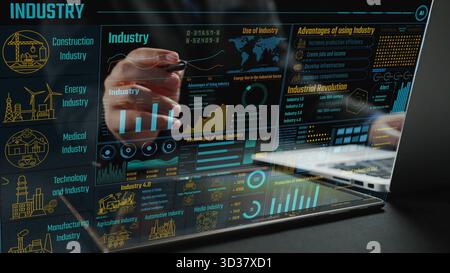 Explore a cutting-edge digital dashboard that presents key metrics and insights for various industries, showcasing trends, innovation, and Stock Photo