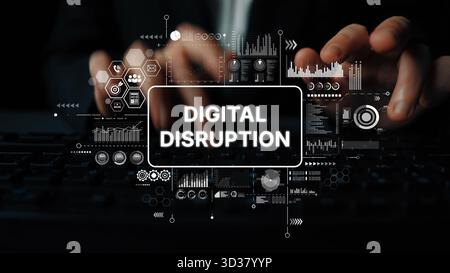 Digital Transformation Concept with Hands on Keyboard and Futuristic Data Visualization Elements in Background. Asymptotic smart data analytic. Stock Photo