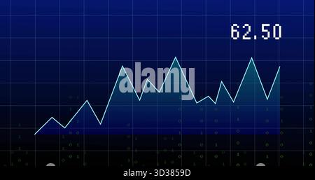 Displaying cyan line zigzagging across computer screen grid, with binary overlays and 62 Stock Photo