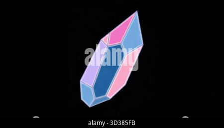 Floating multi-faceted crystal drifting in black void, with glowing pink blue purple facets Stock Photo