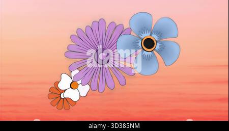 Featuring four stylized flowers blooming on soft gradient canvas, showcasing vibrant colors Stock Photo