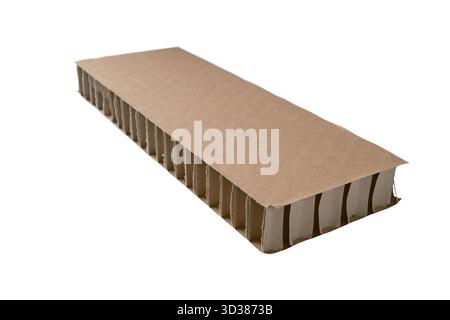 Cardboard honeycomb panel isolated on a white background. Lightweight eco-friendly packaging component used for cushioning, protection, and structural Stock Photo