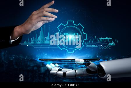 AI in DevOps methodology for software development and IT operations. AI automation of the CI CD pipeline enhances workflow and efficiency. Motif Stock Photo
