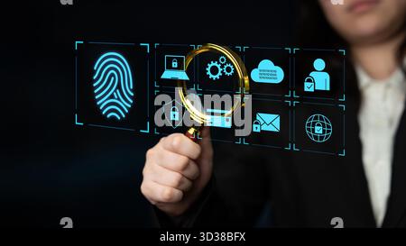 System for safeguarding digital identity using fingerprint authentication, encryption, and secure access protocols across cloud, device, and personal Stock Photo