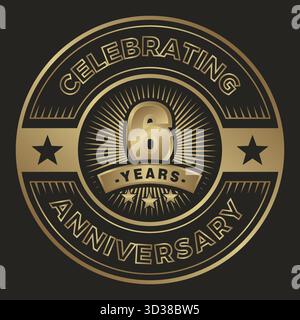 6 years anniversary logo design, celebrating anniversary emblem logo for company event Stock Vector