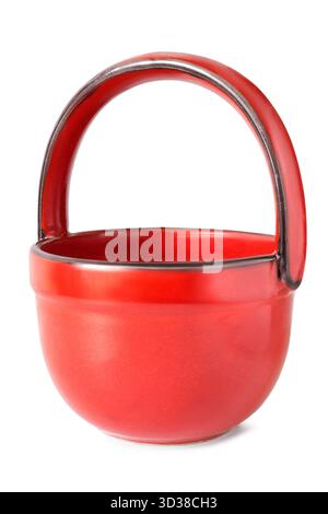 Empty red ceramic vase in the shape of a basket isolated over white Stock Photo