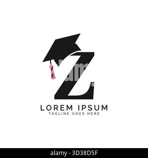 Letter Z with Graduation Cap Logo. Alphabet Z Education Hat icon Stock Vector