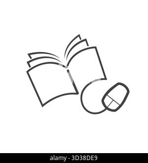 Book and Digital Mouse, Online Book Logo Vector Symbol Design Illustration Stock Vector