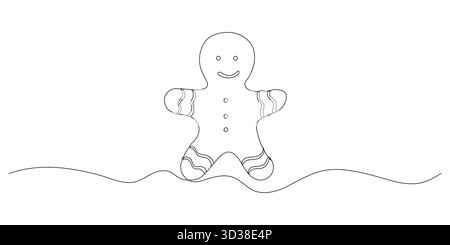 Christmas gingerbread man Continuous one line drawing on white background Stock Vector
