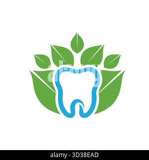 Tooth dental leaves logo healthy oral vector fresh medical symbol design icon illustration Stock Vector