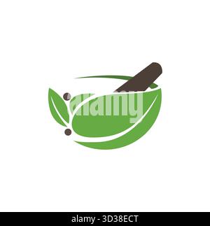 Bowl with herbal leaves natural medicine logo vector icon symbol Stock Vector