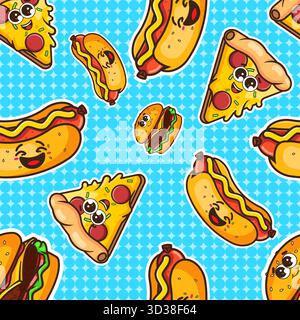 Set Kawaii Sticker Fast Food Coloring Page. Collection Cute Kawaii Fast ...