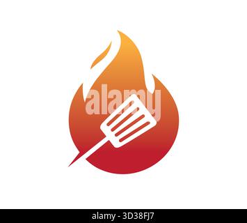 creative fire flame and cooking equipment spatula logo vector symbol design icon illustration Stock Vector