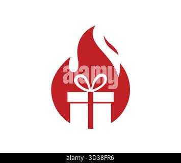 creative gift box and flame fire logo vector icon symbol Stock Vector
