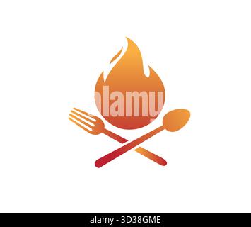 creative flame fire fork spoon logo vector design symbol illustration Stock Vector