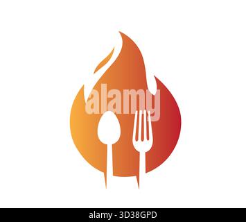 creative flame fire fork spoon logo vector Stock Vector