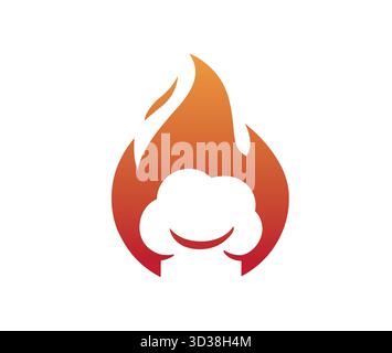 Creative chef hat in fire flame logo vector icon symbol design Stock Vector