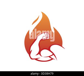 creative bicep muscle and fire flame logo vector icon symbol Stock Vector