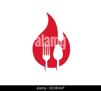 creative fire flame and eating tools spoon knife and fork logo vector symbol design icon illustration Stock Vector
