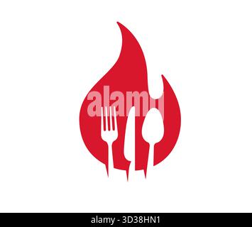 creative fire flame and eating tools spoon knife and fork logo vector symbol design icon illustration Stock Vector
