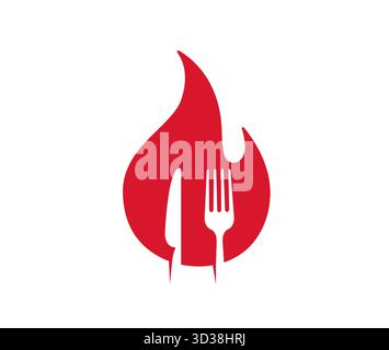 creative fire flame and eating tools spoon knife and fork logo vector symbol design icon illustration Stock Vector