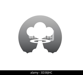 Iconic Black and White Atomic Mushroom Cloud Logo Vector lIllustration Stock Vector
