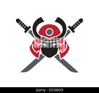 Samurai Helmet And Two Swords Logo Vector Symbol Design Stock Vector