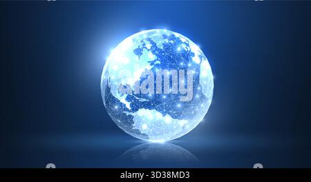 Globe. Polygonal wireframe mesh earth globe with. Global connection technology Stock Vector