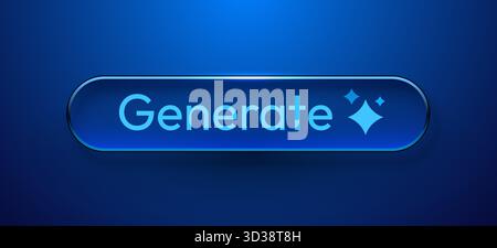 Blue glossy Generate button for AI and technology, featuring a modern design and sparkling elements. Vector illustration. Stock Vector