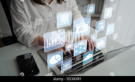 Data analytics and big data strategy for real-time analytics, predictive data modeling, business intelligence analytics, and data-driven decision Stock Photo