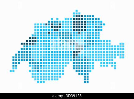 Switzerland dotted map. Digital style map of the country on a white background. Switzerland shape with square dots. Colored dots style. Stock Vector