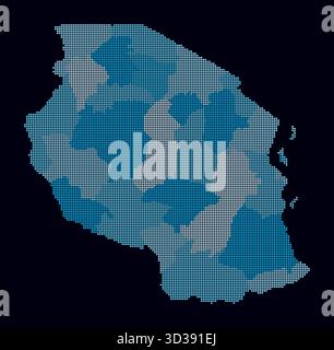 Tanzania dotted map. Digital style map of the country on a dark background. Tanzania shape with circle dots. Colored dots style. Small-sized circles. Stock Vector