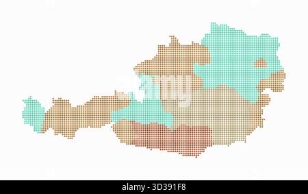 Austria dotted map. Digital style map of the country on a white background. Austria shape with circle dots. Colored dots style. Small-sized circles. Stock Vector