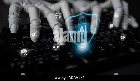 AI assists in designing real-time cybersecurity systems that automate defense mechanisms, detect digital threats, and strengthen secure network Stock Photo