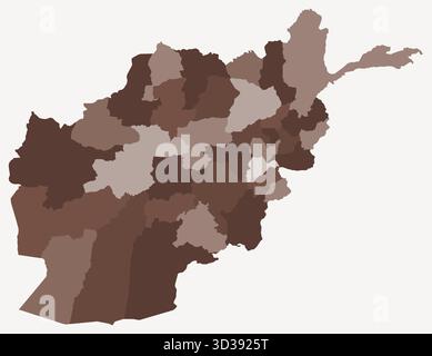 Map of Afghanistan with regions. A simple country border map with regional division. Uses a brown color palette. Stock Vector