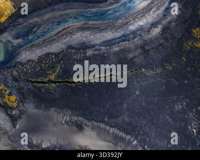 Aerial view of volcanic textures near Landmannalaugar, Iceland Stock Photo