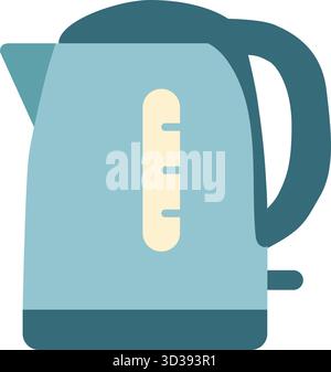 A modern blue electric kettle shows a vertical gauge for water level and a curved spout for pouring Stock Vector