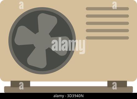 A beige condenser cabinet with fan grille and louvers sits outside providing home cooling Stock Vector