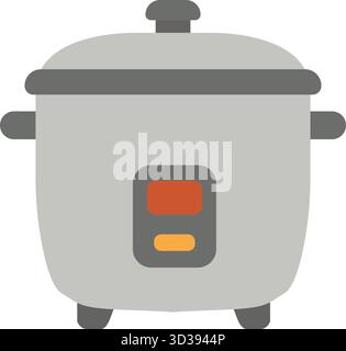 A gray rice cooker on short feet features a latching lid and a front indicator panel Stock Vector