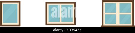 A long narrow graphic displays three square windows with trim lined across a wall Stock Vector