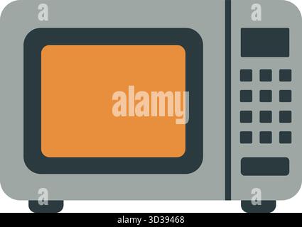 A rectangular microwave shows a viewing window and numeric keypad for quick heating tasks Stock Vector
