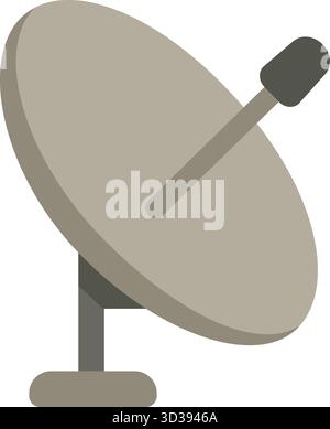 A pale dish antenna aims skyward with a feed horn and mount for receiving broadcast signals Stock Vector