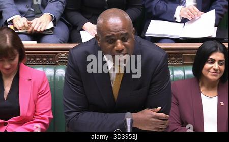Screen grab of Deputy Prime Minister David Lammy during Prime Minister's Questions in the House of Commons, London. Picture date: Wednesday January 8, 2025. Stock Photo