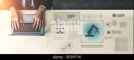Robotic process automation enhances industrial efficiency through AI integration, intelligent control, and data-driven automation, improving workflow Stock Photo